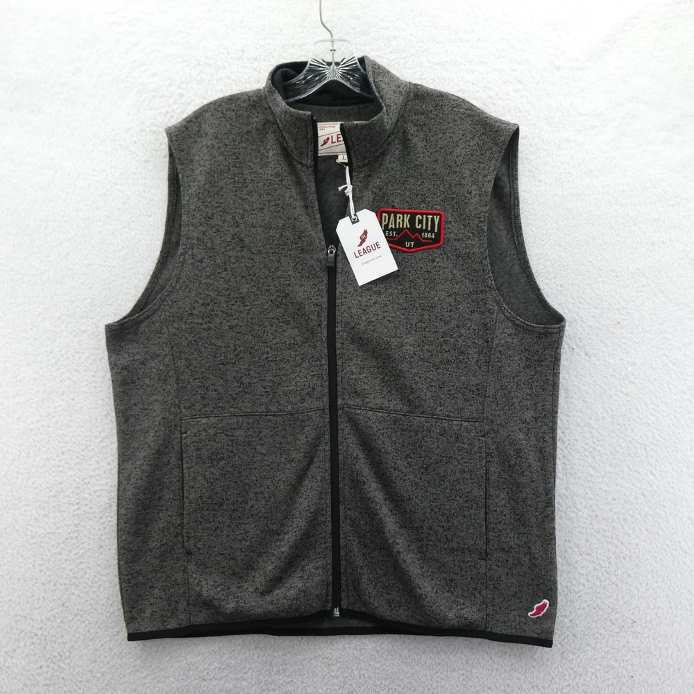 League Fleece Vest Mens Large Full Zip Park City Charcoal Heather Polyester
